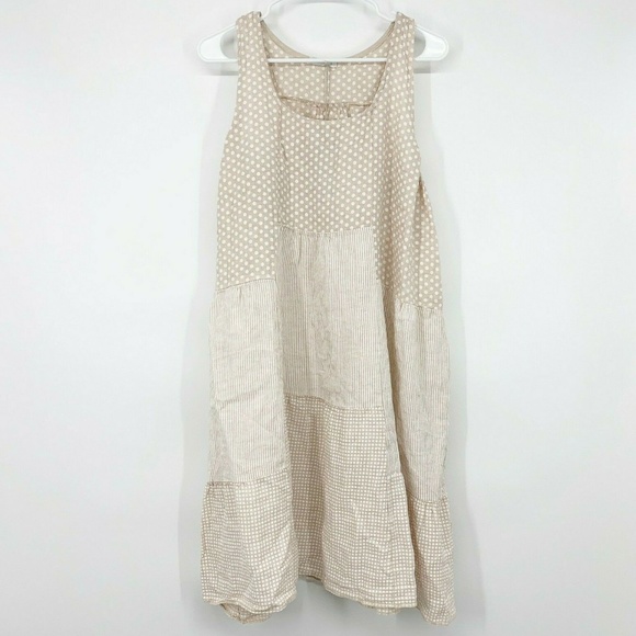 Shyloh Dresses & Skirts - Shyloh Beige Polka Dot Sleeveless Linen Midi Dress